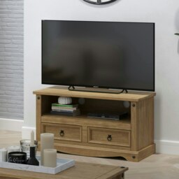Corona Flat Screen TV Unit - Antique Waxed Pine Media Cabinet with Drawers, Shelf, and Traditional Mexican Design Brown Brown 1