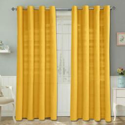 Homescapes Cotton Rajput Ribbed Yellow Curtain Pair - 54 x 54 Inches Drop