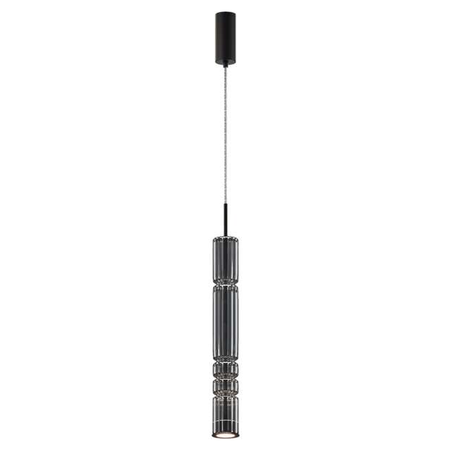 Ordo Modern Tall Slim Pendant Ceiling Light Black 3000K 920lm Smoky Shade