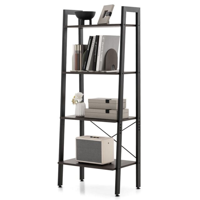 COSTWAY 4 Tier Industrial Bookcase Storage Shelving Ladder Bookshelf Anti Tipping