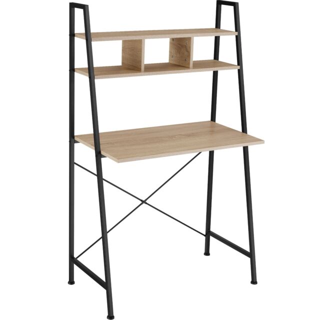 Desk Exeter - overhead storage shelves, 3 compartments Brown industrial wood light, oak Sonoma 85,50 x 46,50 x 140 cm 1