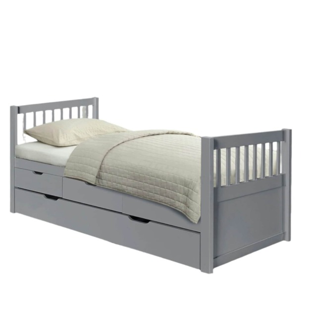 3ft Single Captains Cabin Bed with Drawers and Trundle In Grey