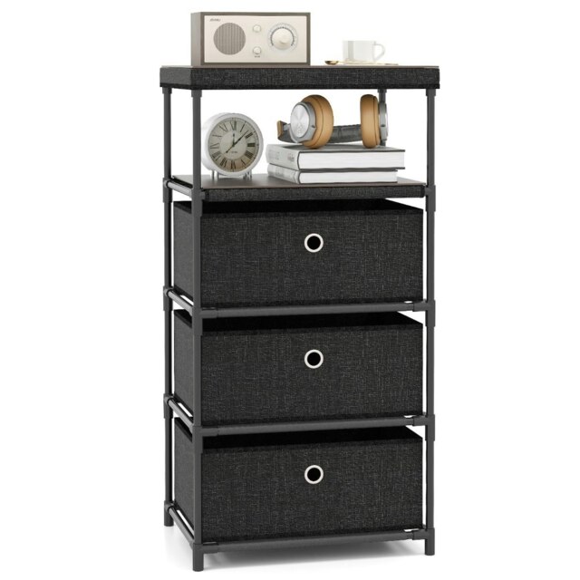 COSTWAY Fabric Chest of Drawers Storage Drawer Dresser Black