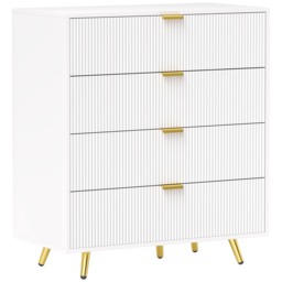 HOMCOM Bedroom Chest of Drawers with 4 Drawers, Fluted Dresser with Gold Tone Handles, Storage Cabinet for Bedroom, Living Room, Hallway, Entryway, White