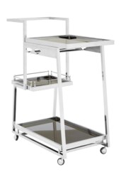 Orsina Durable 3 Tier Silver Finish Trolley, Elegant Garden Drinks Trolley For Parties, Steel Kitchen Trolley