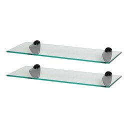 Harbour Housewares Floating Glass Shelf - 50cm - Metallic Brackets - Bathroom Shower Storage Vanity Display Unit Shelf Black Black 2
