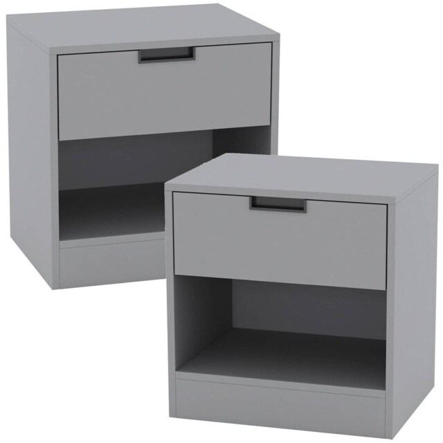 Drawer Bedside Table Nightstand Shelf Cabinet Storage Unit Bedroom Furniture Multi 2 Grey