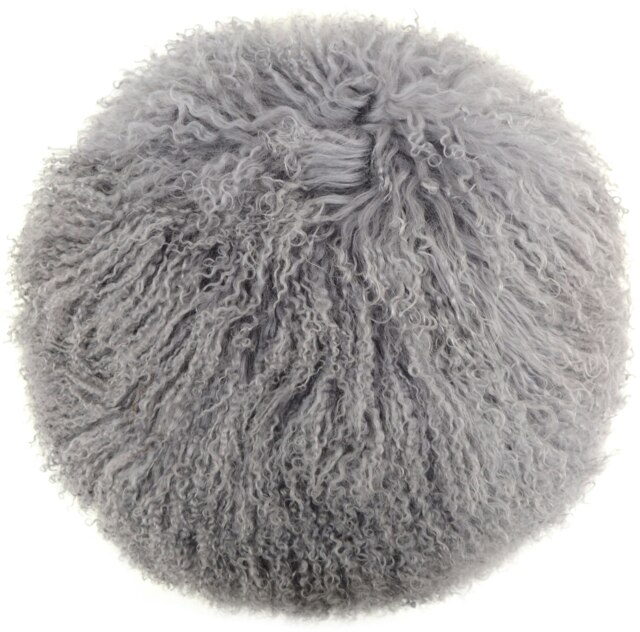 SNUGRUGS Mongolian Sheepskin Cushion - Round - 40cm Grey Round 40cm