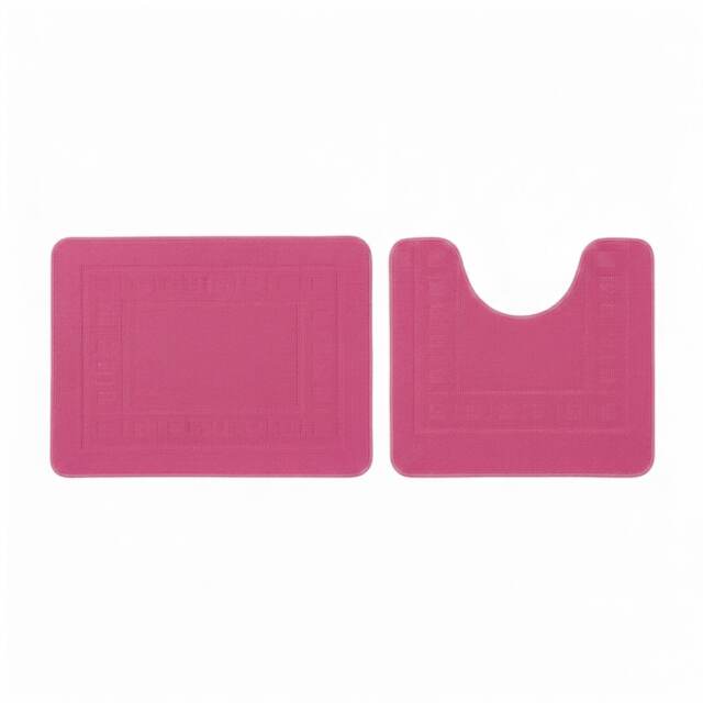 2 Piece Box Design Bath Mat Set Soft Absorbent Non-Slip Bathroom Mats Pink Fuchsia