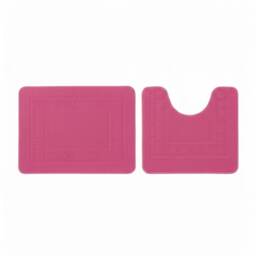 2 Piece Box Design Bath Mat Set Soft Absorbent Non-Slip Bathroom Mats Pink Fuchsia
