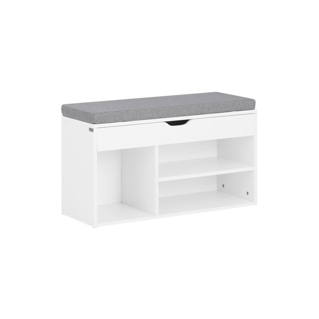 SoBuy Shoe Storage Bench with Padded Seat, Flip Top & 3 Open Compartments, White, 31.5x11.8x18.9 in, 14.8 kg - FSR45-HG