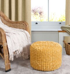 Round Velvet Pouffe Soft Woven Designer Ottoman Stool Gold