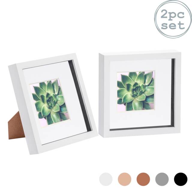 "Nicola Spring 8 x 8"" Photo Frames - White/White Mount - 3D Picture Frame Box Portrait Display Case (22.5 x 22.5cm) Set of 2"
