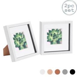 "Nicola Spring 8 x 8"" Photo Frames - White/White Mount - 3D Picture Frame Box Portrait Display Case (22.5 x 22.5cm) Set of 2"