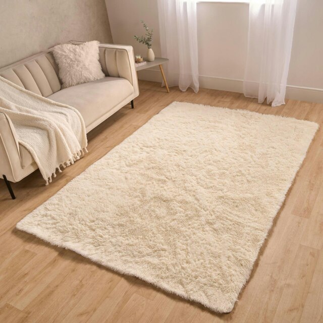 OHS Fluffy Anti-Slip Plain Shaggy Floor Mat Rug , 80x150cm - Cream Cream 80x150cm