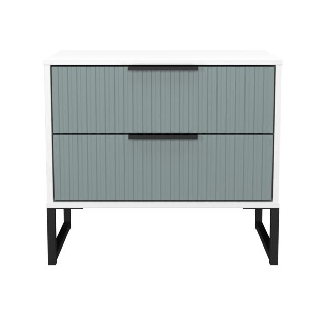 Menai 2 Drawer Wide Bedside Table in Duck & White Matt (Ready Assembled) Blue Duck & White Matt