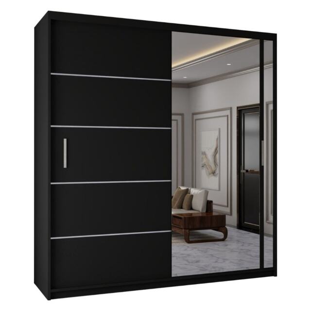 Sliding Wardrobes 4u Modern Sliding Door Wardrobe with Full Mirror 120cm, 150cm, 180cm and 203cm Black Black180cm