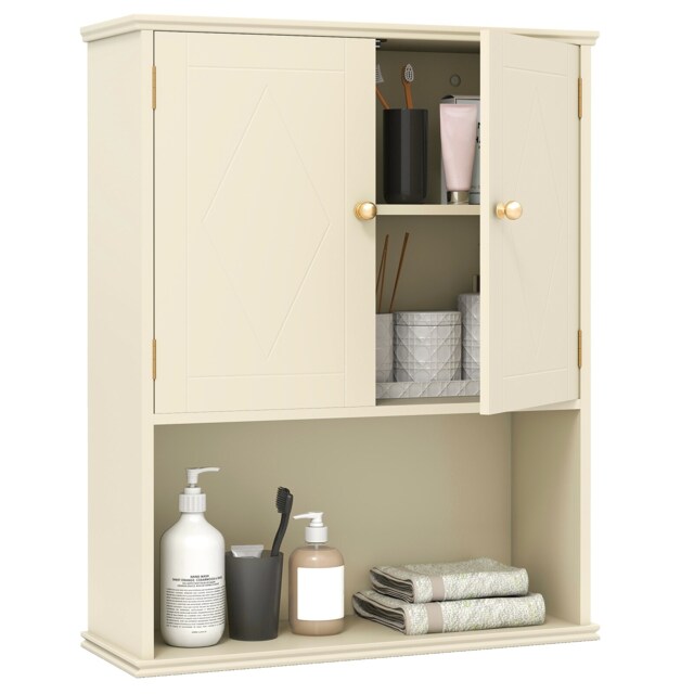 COSTWAY Bathroom Wall Cabinet 2-Door Wall Mounted White