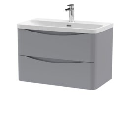 Balterley Arch Modern Bathroom Wall Hung 2 Drawer Vanity Unit & Ceramic Basin Grey Satin Grey