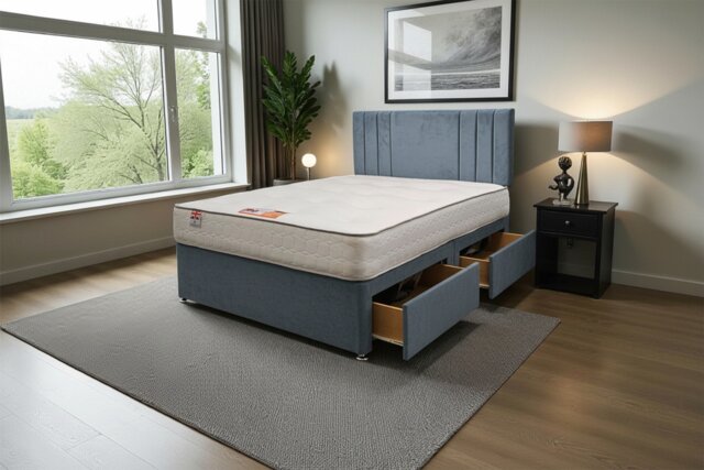 "Sarah Plush Bed Set With Mattress, 2 Drawers Same Side & 24""Headboard"