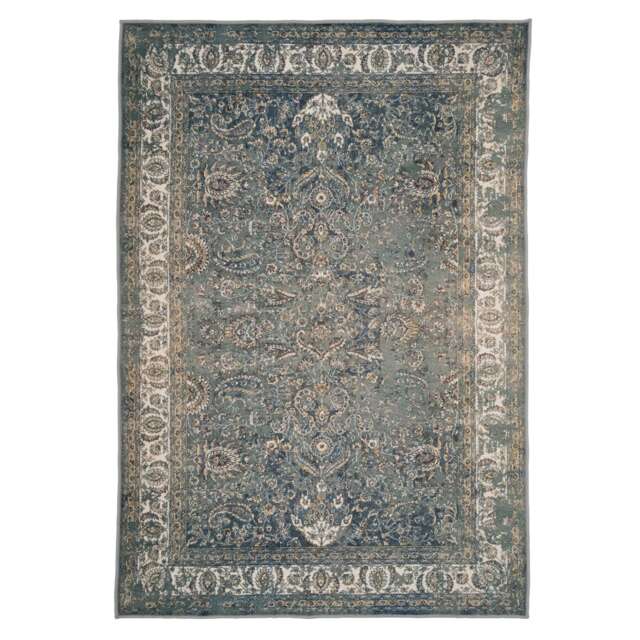 Traditional Vintage Cotton Rug Green Beige Machine Washable 240cm x 330cm