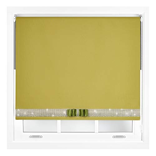 FURNISHED Blackout Roller Blinds with Diamante Trim and Bow Cut to Size Green Green (W) 90cm x (L) 165cm