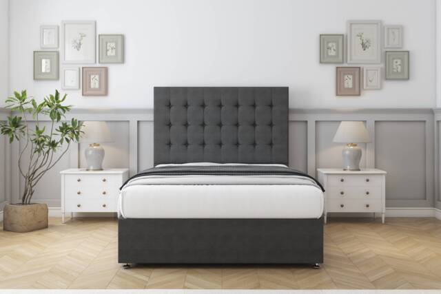 "Sloomy Alabama Graphite Dumfries Divan Bed With Mattress 2 Drawers Same Side With 26"" Strutted Headboard 2'6 Small Single Grey Graphite Small Single 1"