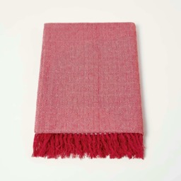Homescapes Malda Red and White Cotton Throw with Tassels - 150 x 200 cm