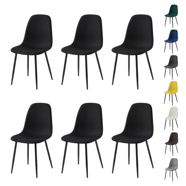 Set of 6 Teddy Faux Fur Stitched Design Dining Chairs Black Bella by MCC