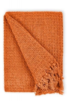 "Waffle Collection Recycled Cotton Throw in Orange (70"" x 100"") Orange Orange"