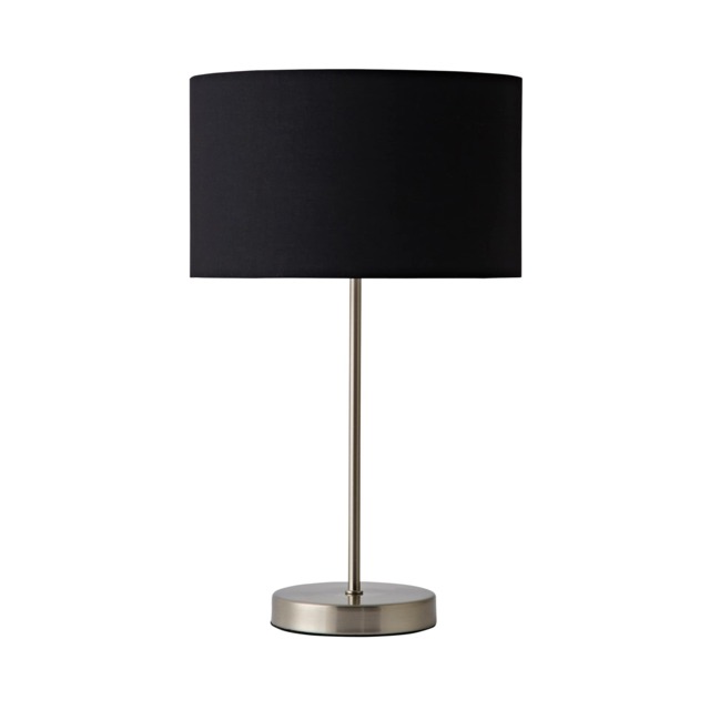 ValueLights Charlie Brushed Chrome Table Lamp Black Chrome Shade