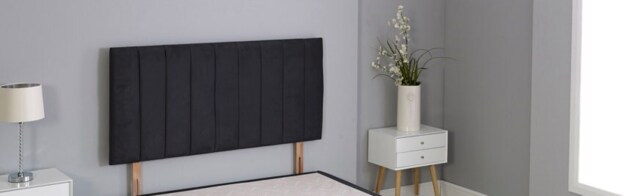 "Black Plush Velvet 9 Panel Headboard Black 3FT Single 20""inch Headboard"
