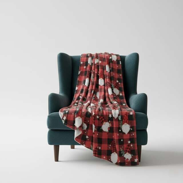 Gonk Print Christmas Throw Blanket Cozy Festive Holiday Decor Gift Red