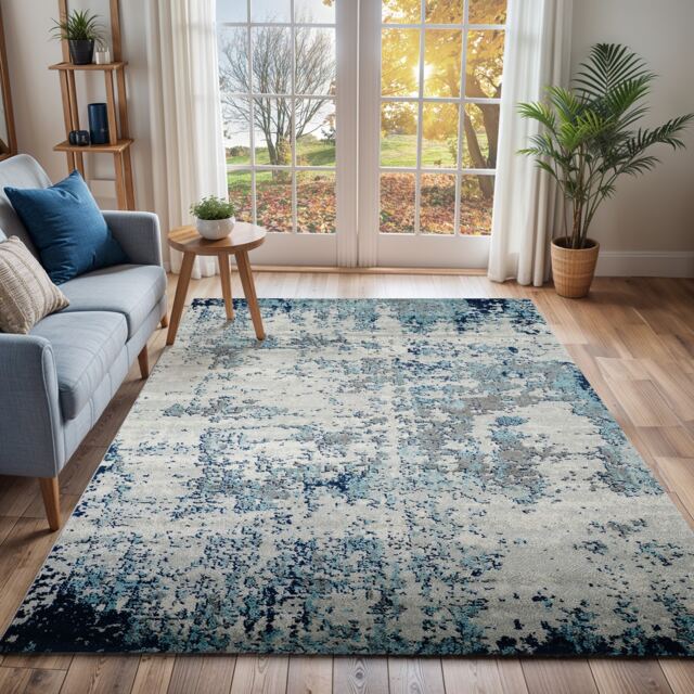 LIVABLISS Sunderland-Abstract Modern Marble Rug 160 x 220 cm Blue Grey