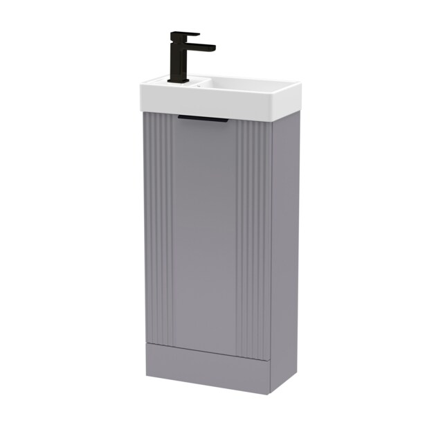 Balterley Floor Standing Cloakroom Vanity Basin Unit with Handle Compact Bathroom Storage Grey Satin Grey 781 x 400 x 222mm 1