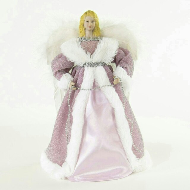 "12"" Pink & White Dress Tree Top Angel"