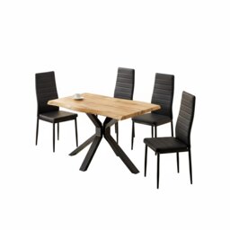 Brown Wooden Dining Table with 4 Black Chairs Kitchen Dining room