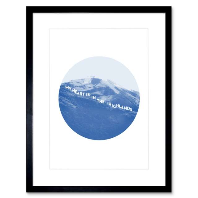"Scotland Burns Quote Heart Highlands Blue Landscape 9x7"" Black Framed Wall Art Print"