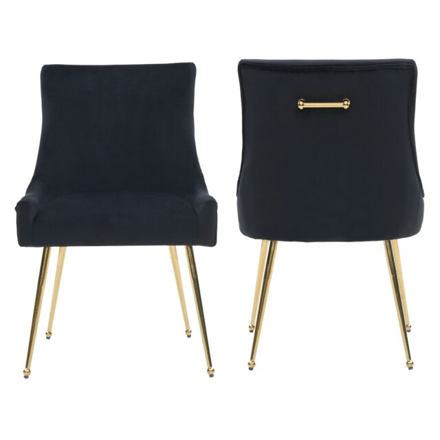 Set of 2 Viviana Velvet Dining Chairs with Gold Legs and Ring Handle - Modern Upholstered Accent Chair Blue Blue