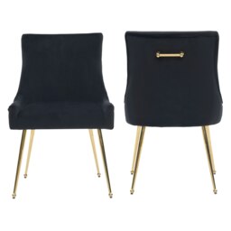 Set of 2 Viviana Velvet Dining Chairs with Gold Legs and Ring Handle - Modern Upholstered Accent Chair Blue Blue