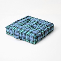 Homescapes Cotton Black Watch Tartan Floor Cushion - 40 x 40 cm Blue 40 x 40 cm