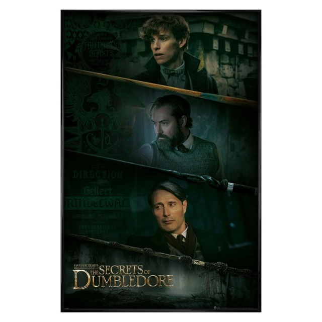 Gloss Black Framed Fantastic Beasts The Secrets of Dumbledore (Three Wands) Maxi Poster Multi