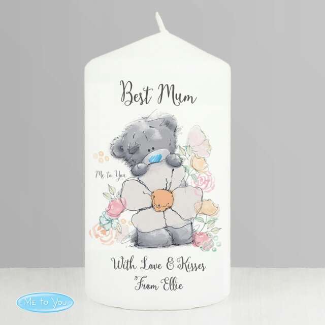 Personalised Me to You Floral Pillar Candle White
