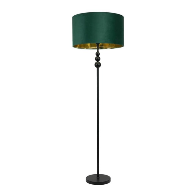 ValueLights Marissa Black Stacked Ball Floor Lamp Forest Green Velvet Gold Shade