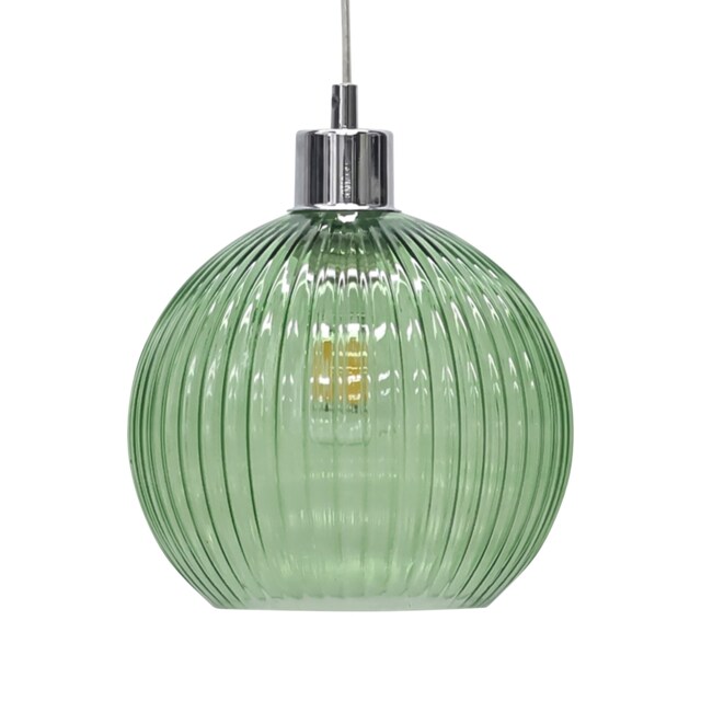 Betchley - Green Ribbed Glass Globe Easy Fit Pendant Shade Green Medium 1