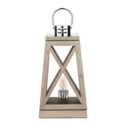 Grey Wood and Chrome Lantern Table Lamp