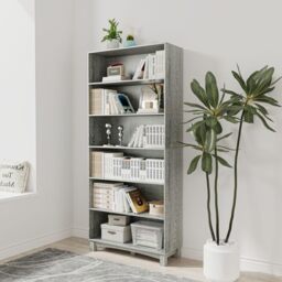 Wide Shelf Tier Wooden Bookcase Shelving Modern Open Display Storage Cabinet Grey Ash Grey 6 Tier Wide 1