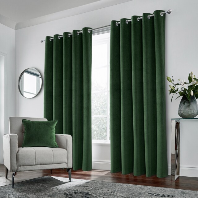 Luxury Enhanced Living Green Velvet, Supersoft, Blackout, Thermal Pair of Curtains with Eyelet Top - 46 x 54 inch (117x137cm) Green Green 2