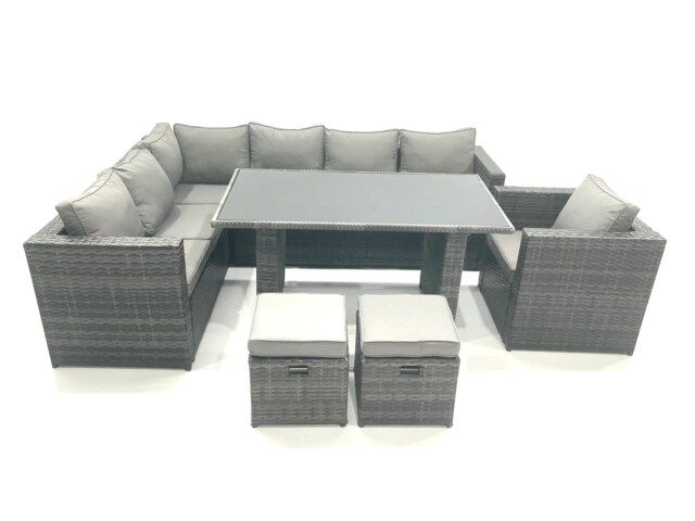 Fimous Outdoor Lounge Rattan Corner Sofa Set Garden Furniture Rectangular Dining Table Chair 8 Seater