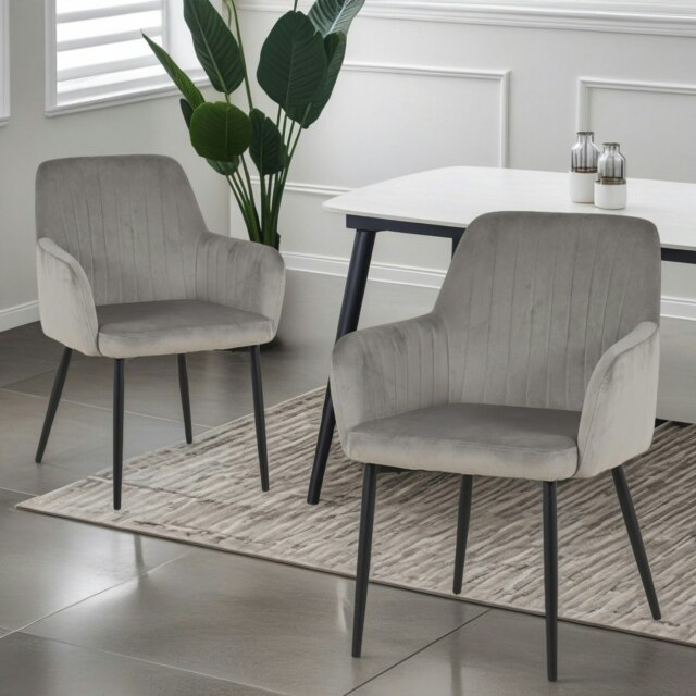 Charlotte Velvet Comfort Dining Chairs - Set of 2 Grey